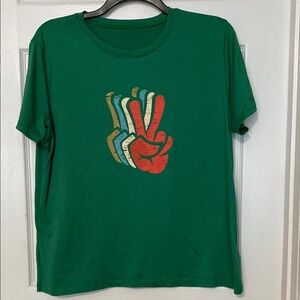 Green T-Shirt with Peace Sign Graphic